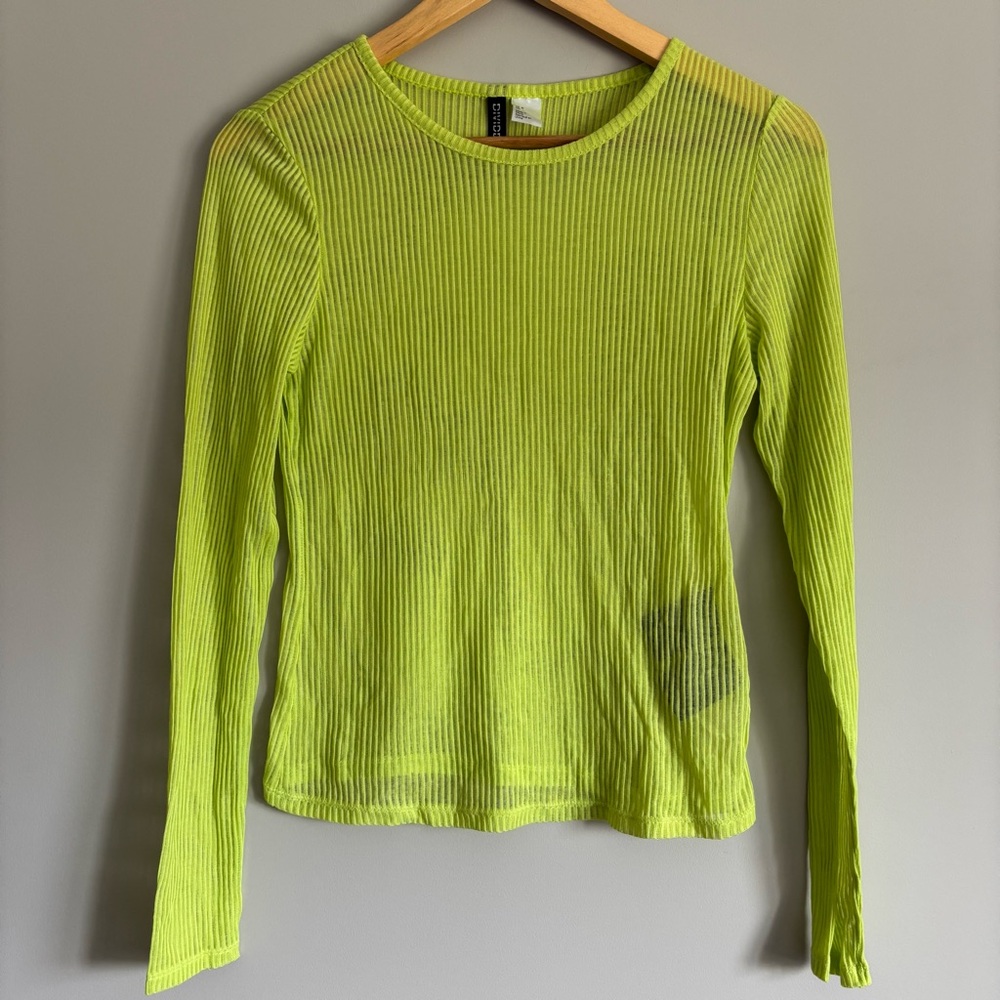 H&M Bright Lime Ribbed Long Sleeve Top